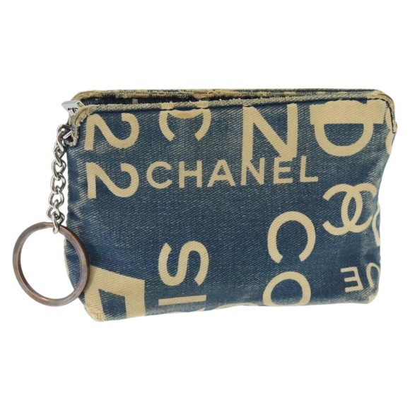 CHANEL Bysy line Coin Purse Canvas Blue Silver CC Auth bs19459 - Picture 1 of 16